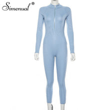 Charger l'image dans la galerie, Simenual Ribbed Fitness Active Wear Rompers Womens Jumpsuit Zipper V Neck Sexy Fashion 2019 Long Sleeve Workout Sporty Jumpsuits