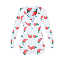 Charger l'image dans la galerie, Goocheer Womens Sexy V-Neck Long Sleeve Bodycon Casual Peachy Spicy Print Button Sleepwear Jumpsuit Shorts Romper Leotard