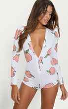 Charger l'image dans la galerie, Goocheer Womens Sexy V-Neck Long Sleeve Bodycon Casual Peachy Spicy Print Button Sleepwear Jumpsuit Shorts Romper Leotard