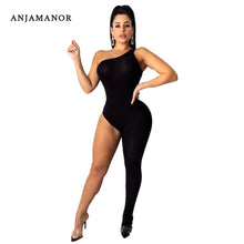 Charger l'image dans la galerie, ANJAMANOR Fashion Hot One Legged Bodycon Jumpsuit Romper Women 2019 Sexy Going Out Party Club One Piece Outfits Black Tiger Pink