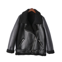 Charger l'image dans la galerie, AOEMQ Retro New Lapel and Velvet Padded Fur One Coat Warm Fashion PU Leather Lamb Hair Motorcycle Clothing Bomber Jacket