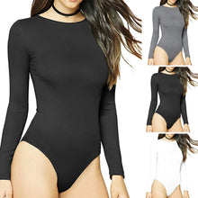 Charger l'image dans la galerie, sexy black Bodysuit Women's Round Collar Long Sleeve Elastic Jumpsuit body mujer Rompers Beach Bodysuit Overalls For Ladies