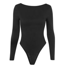 Charger l'image dans la galerie, sexy black Bodysuit Women's Round Collar Long Sleeve Elastic Jumpsuit body mujer Rompers Beach Bodysuit Overalls For Ladies